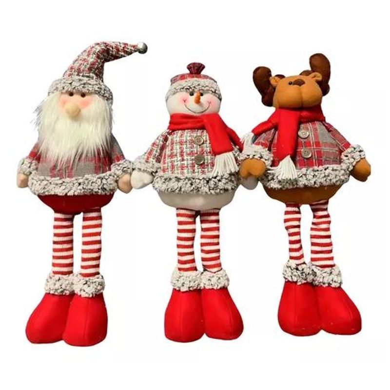 GENERICO - Pack de 3 muñecos navideños pata larga pascuero reno y nieve rojo