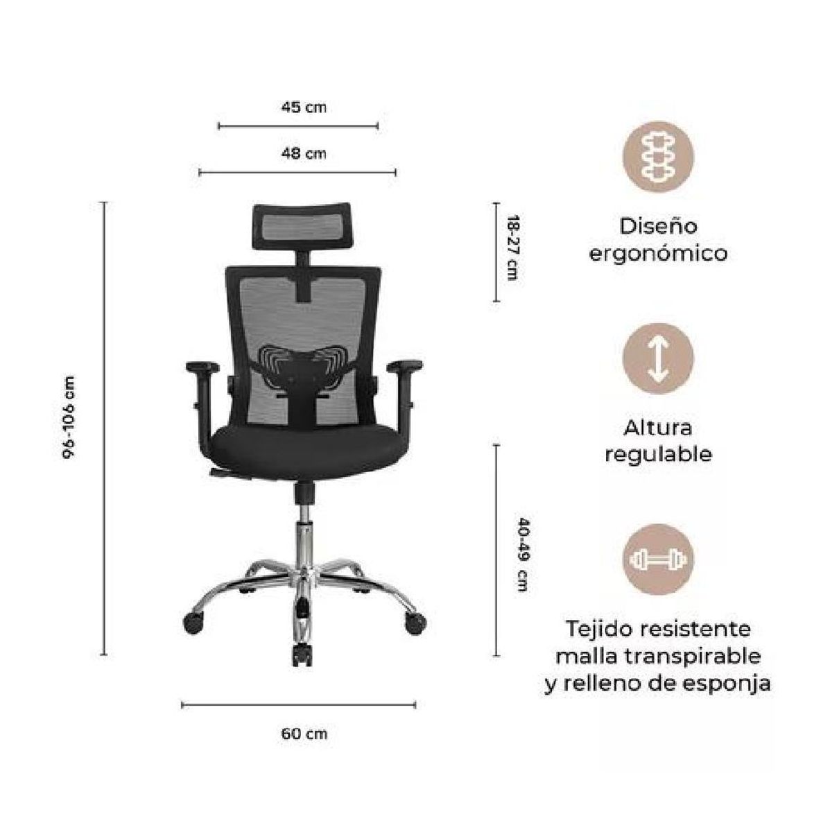 GENERICO - Silla de oficina presidente Ergonomus Delphi base cromada color negro