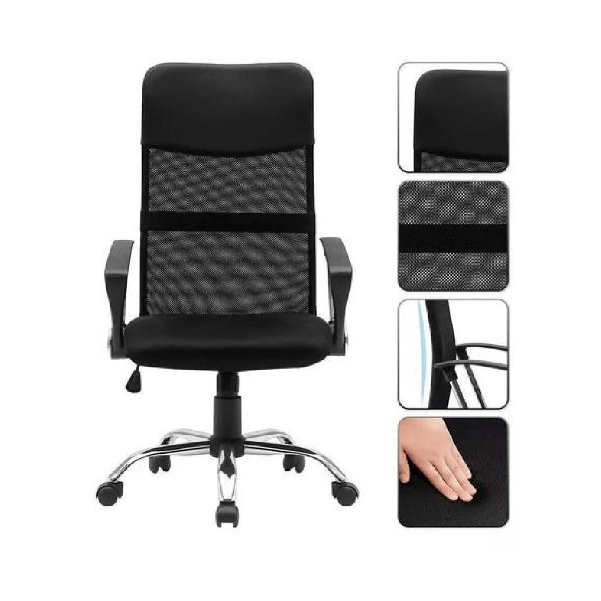 GENERICO - Silla de oficina ergonómica Emilio cuero con malla color negro