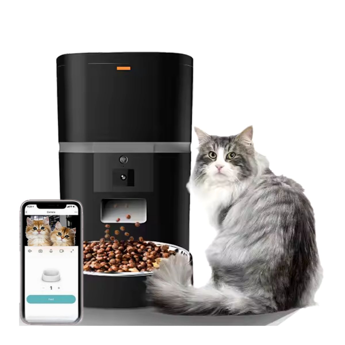 GENERICO - Dispensador comedero automático gatos y perros 6L Camara