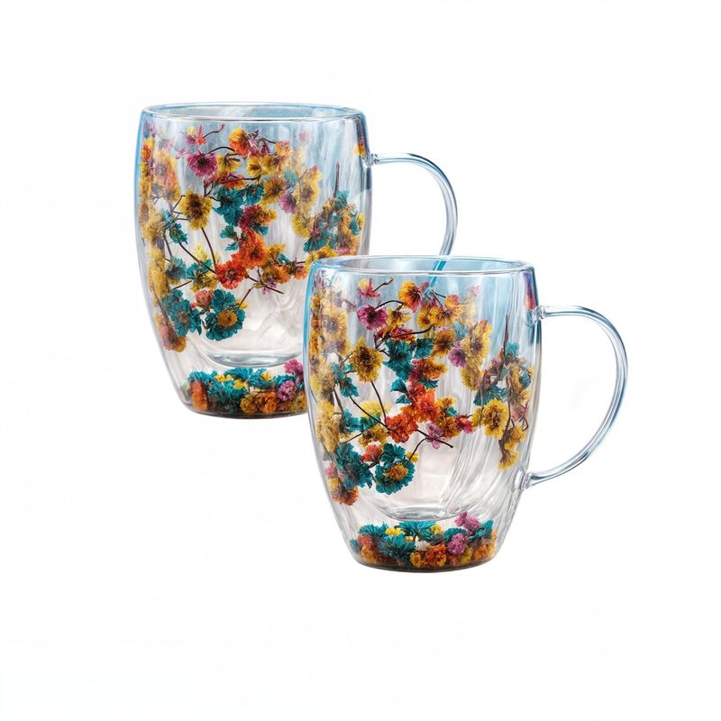 GENERICO - 2 tazas doble vidrio taza cafe espresso taza doble fondo flor