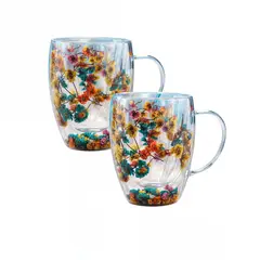 GENERICO - 2 tazas doble vidrio taza cafe espresso taza doble fondo flor
