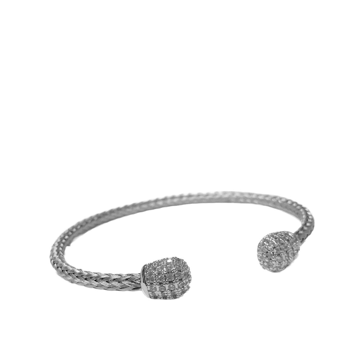 VANE COLLECTION - Pulsera para mujer fina esclava abierta ajustable dos puntas pave circones y baño de rodio