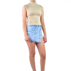 MPROPIA - Top Acanalado Mujer Polera Sin Manga Cuello Alto Fashion 1001