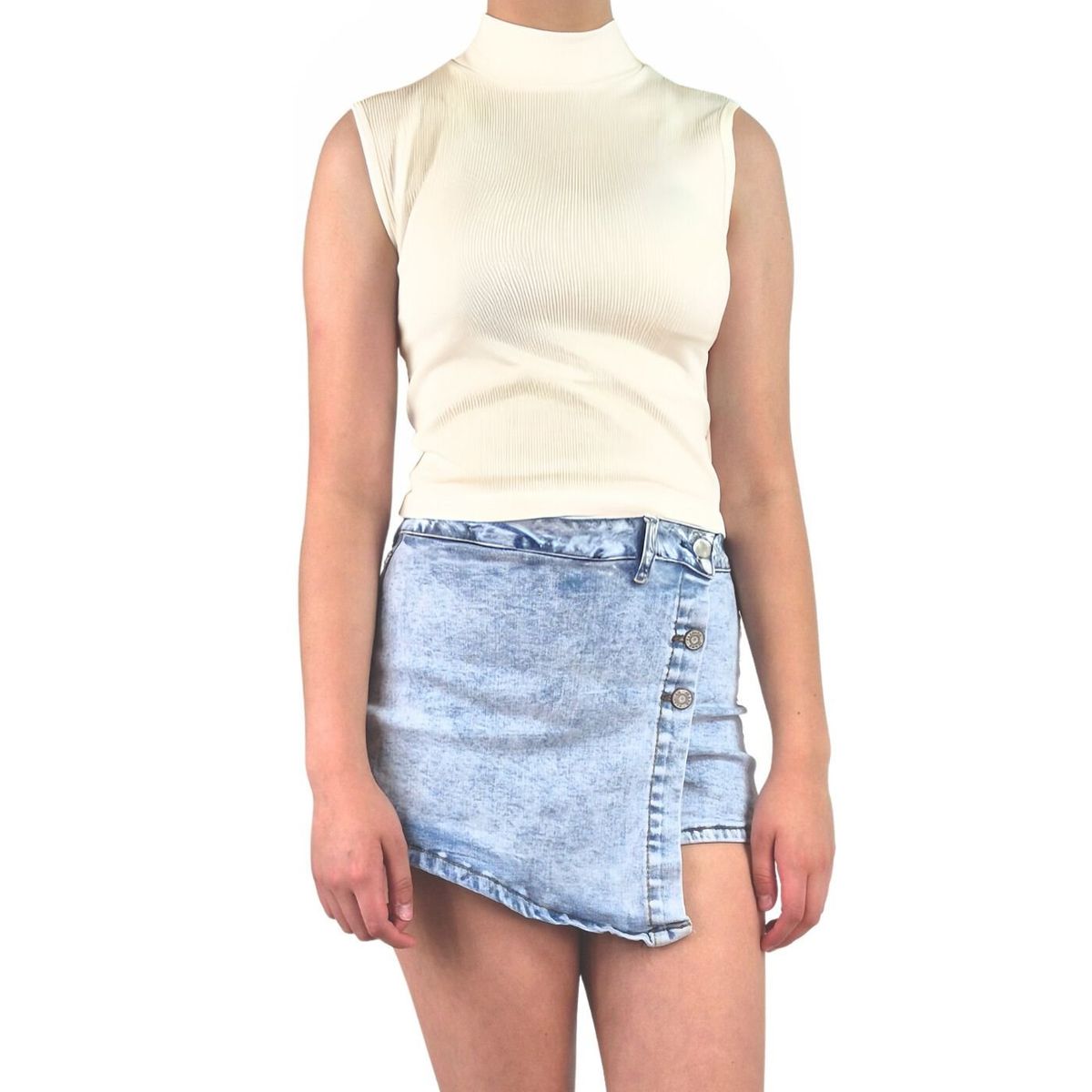 LIKE SHOP - Top Acanalado Mujer Polera Sin Manga Cuello Alto Fashion 1001