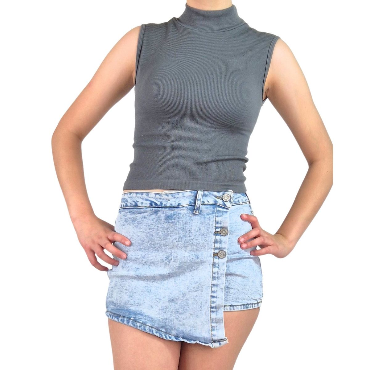 LIKE SHOP - Top Acanalado Mujer Polera Sin Manga Cuello Alto Fashion 1001