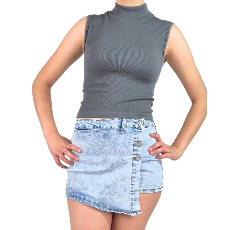 MPROPIA - Top Acanalado Mujer Polera Sin Manga Cuello Alto Fashion 1001