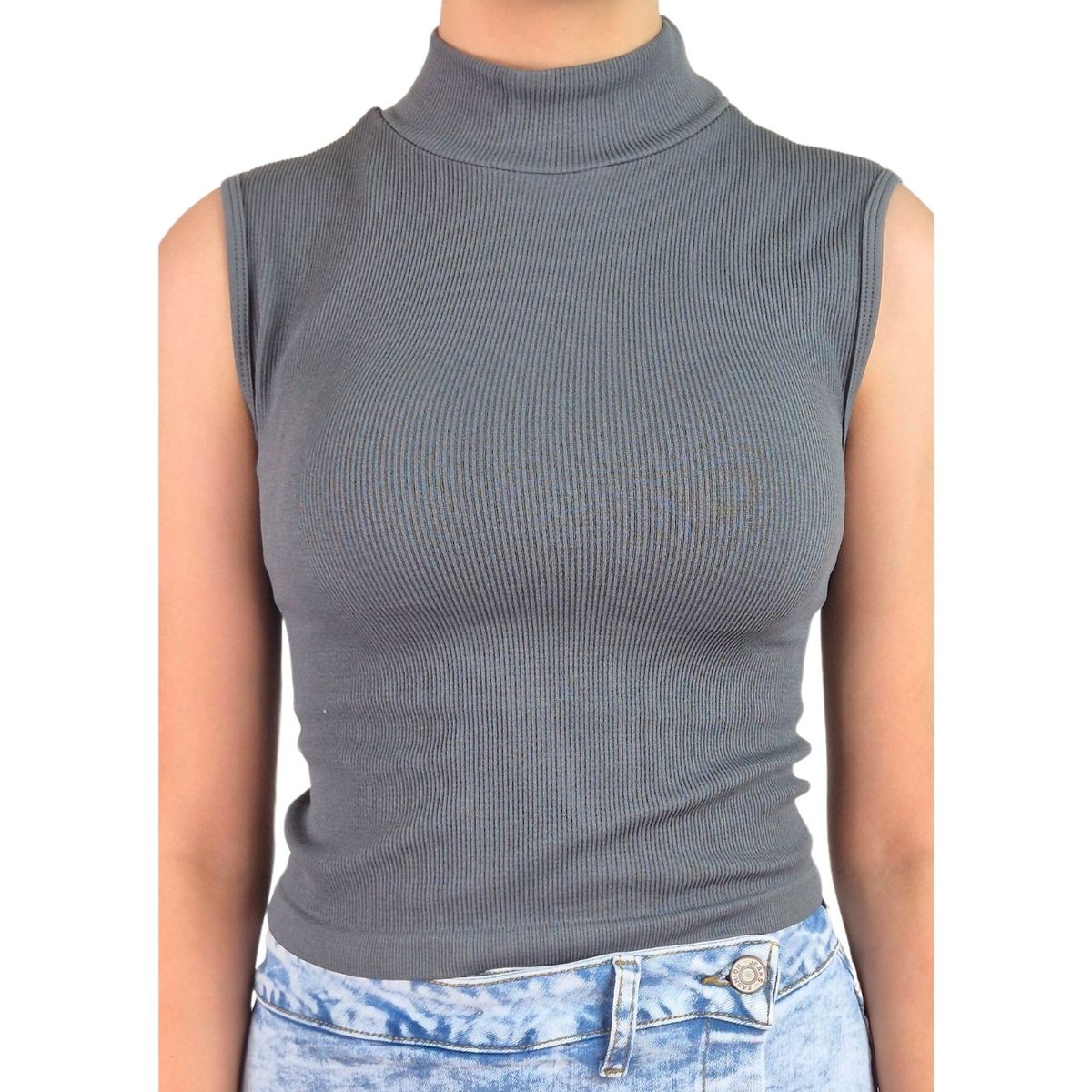 LIKE SHOP - Top Acanalado Mujer Polera Sin Manga Cuello Alto Fashion 1001
