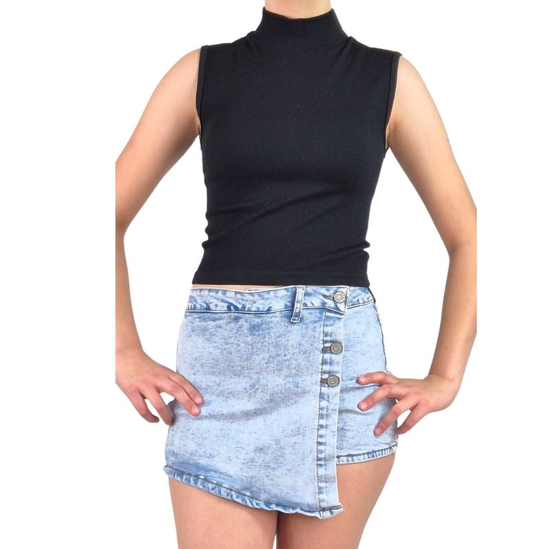 MPROPIA - Top Acanalado Mujer Polera Sin Manga Cuello Alto Fashion 1001