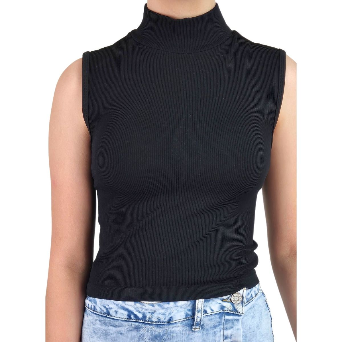 LIKE SHOP - Top Acanalado Mujer Polera Sin Manga Cuello Alto Fashion 1001