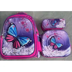 GENERICO - MOCHILA ESCOLAR 3D CON RUEDAS SILICONA Y LUCES 3 PIEZAS MARIPOSA LILA