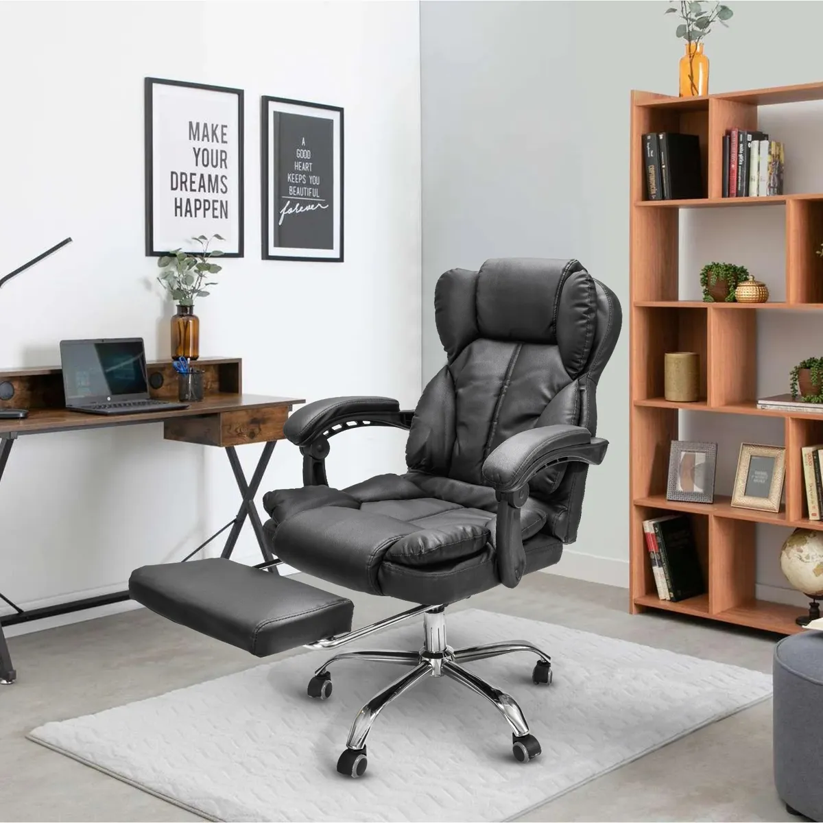 RELAN - Silla de Escritorio Peace Acolchada con Apoyapies Negra