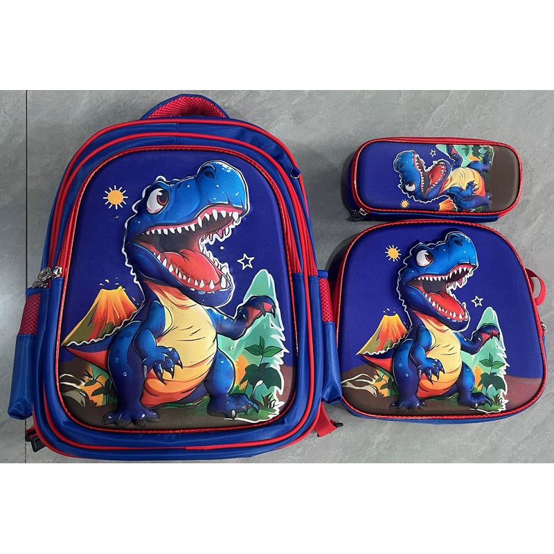 GENERICO - MOCHILA ESCOLAR 3D CON RUEDAS SILICONA Y LUCES 3 PIEZAS DINOSAURIO