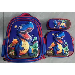 GENERICO - MOCHILA ESCOLAR 3D CON RUEDAS SILICONA Y LUCES 3 PIEZAS DINOSAURIO