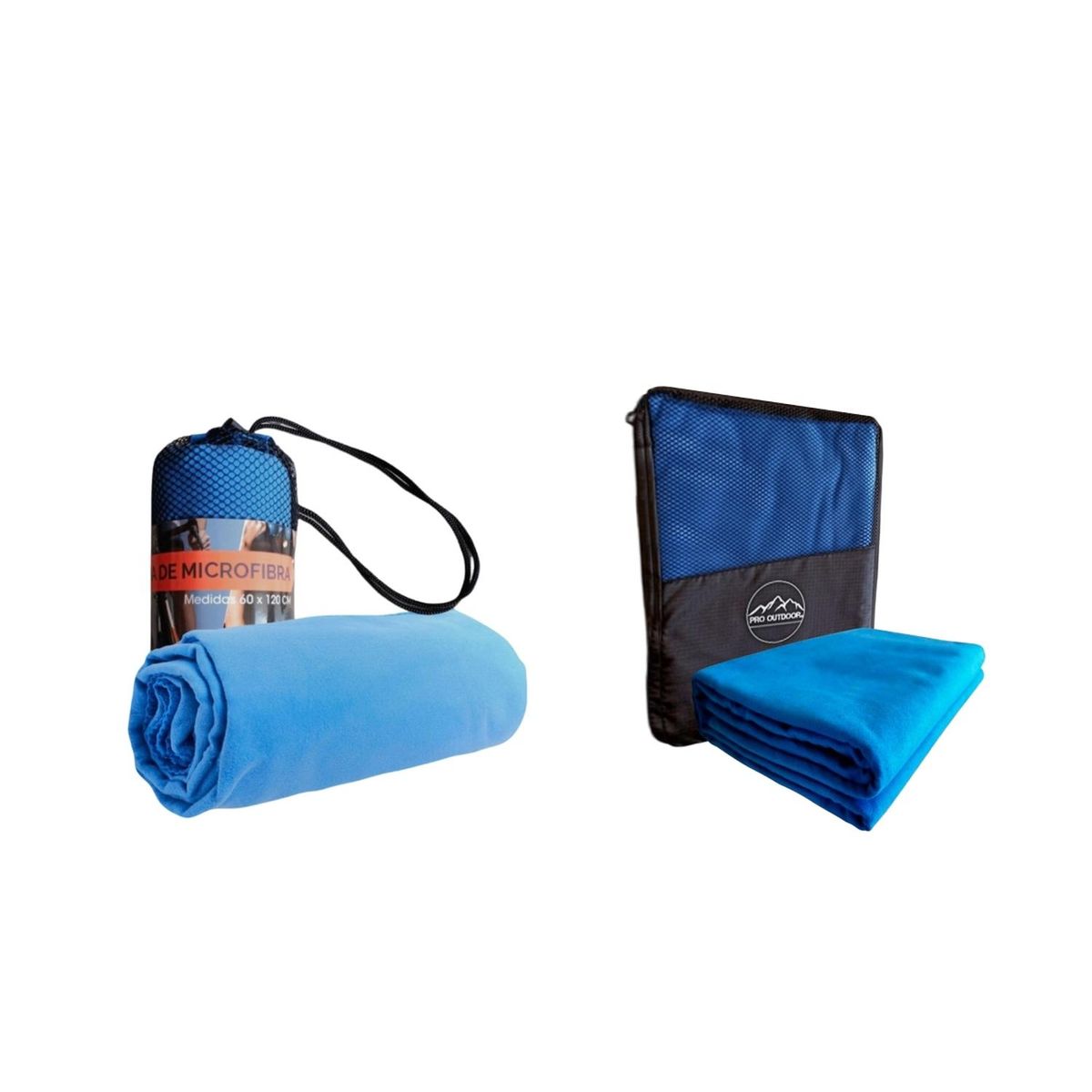 PRO OUTDOOR - Pack Toallon y Toalla Microfibra Suede Azul