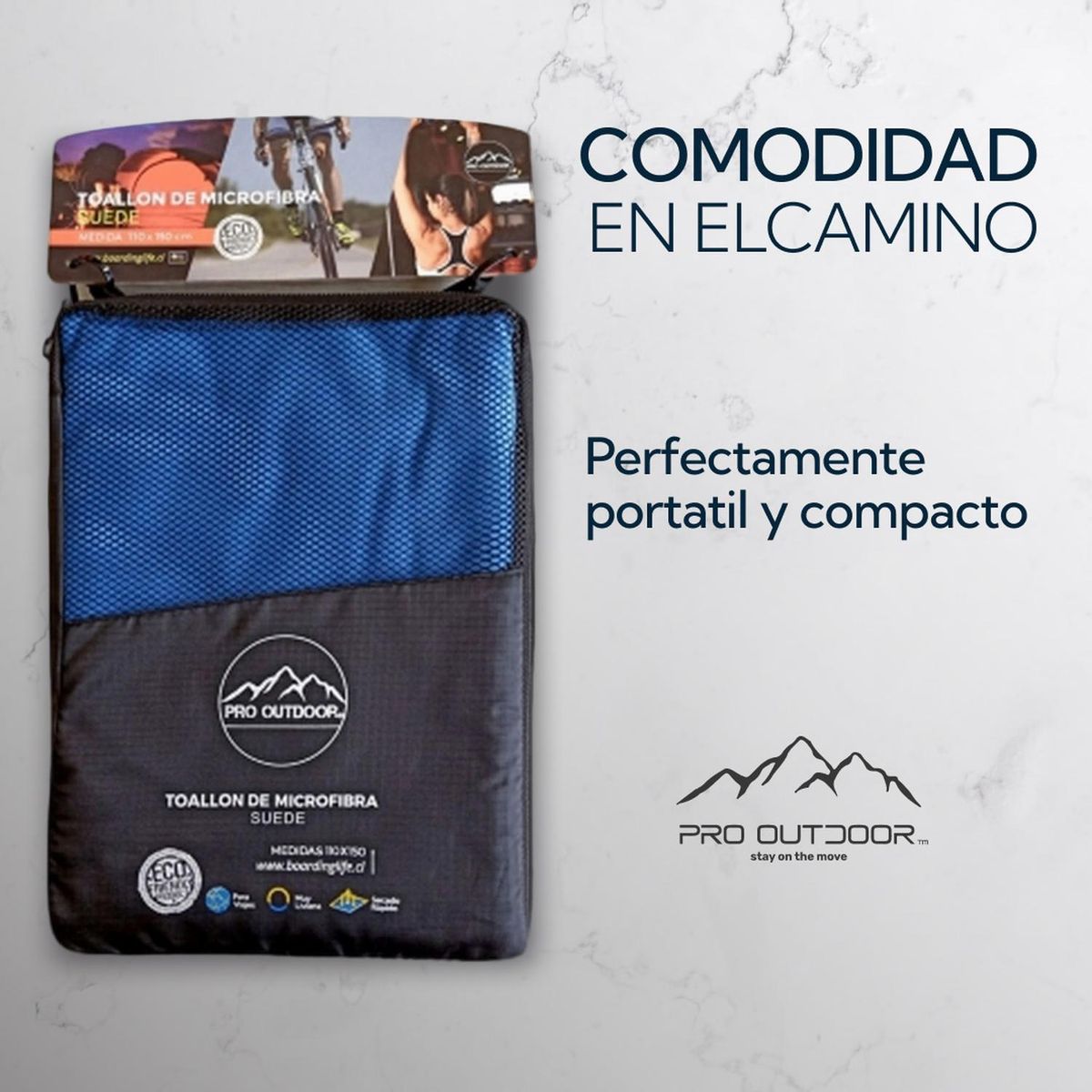 PRO OUTDOOR - Pack Toallon y Toalla Microfibra Suede Azul