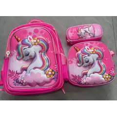 GENERICO - MOCHILA ESCOLAR 3D UNICORNIO CON RUEDAS Y LUCES 3 PIEZAS