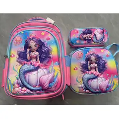GENERICO - MOCHILA ESCOLAR 3D SIRENA ROSA CON RUEDAS Y LUCES 3 PIEZAS