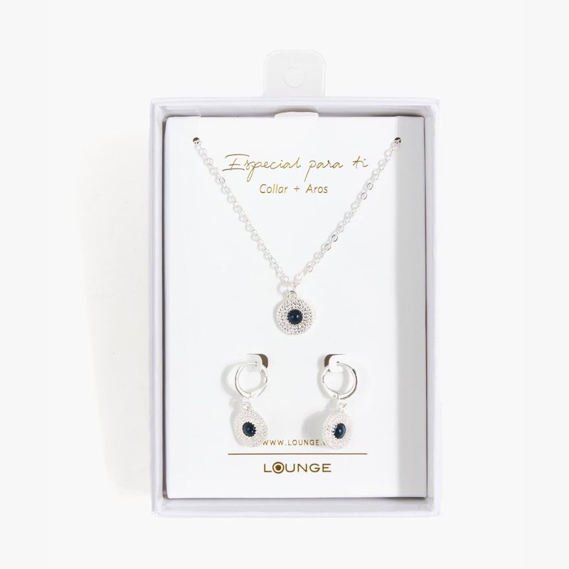 LOUNGE - Set Collar Y Aros Piedra Azul