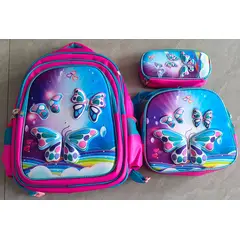 GENERICO - MOCHILA ESCOLAR 3D MARIPOSAS CON RUEDAS Y LUCES 3 PIEZAS