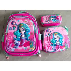 GENERICO - MOCHILA ESCOLAR 3D SIRENA CON RUEDAS Y LUCES 3 PIEZAS