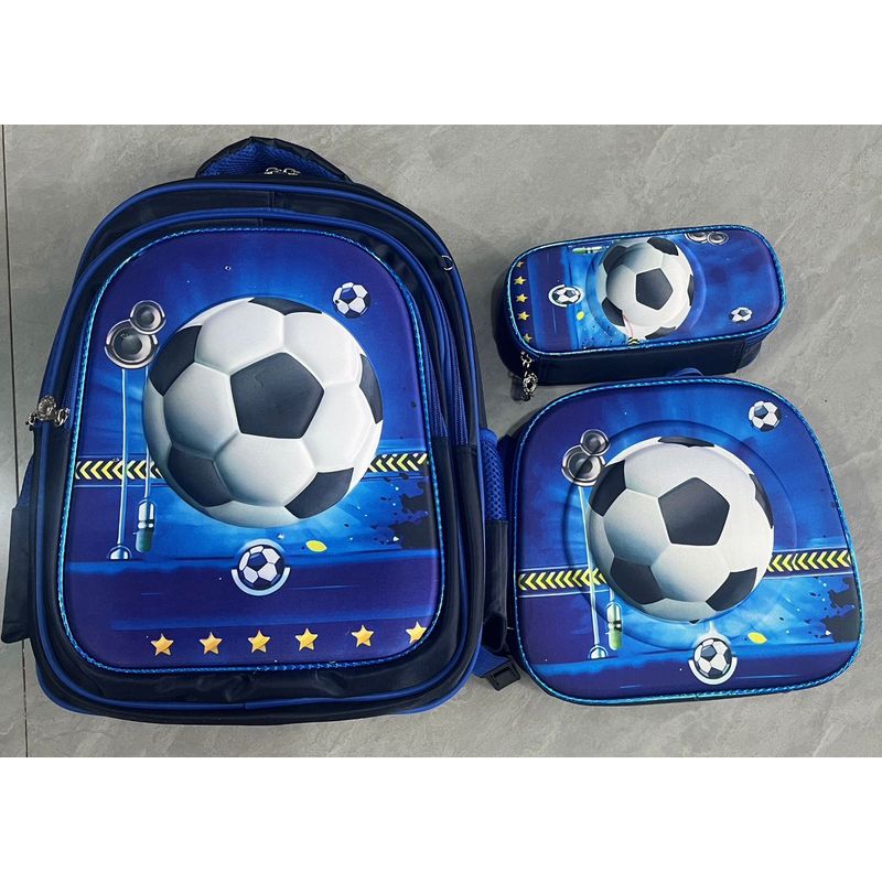 GENERICO - MOCHILA ESCOLAR 3D BALON FUTBOL CON RUEDAS Y LUCES 3 PIEZAS