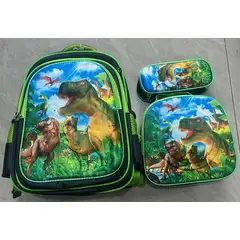 GENERICO - MOCHILA ESCOLAR 3D DINOSAURIOS CON RUEDAS Y LUCES 3 PIEZAS