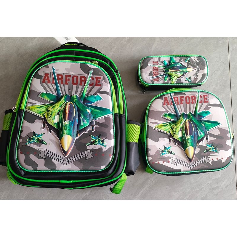 GENERICO - MOCHILA ESCOLAR 3D AVIONES CON RUEDAS Y LUCES 3 PIEZAS