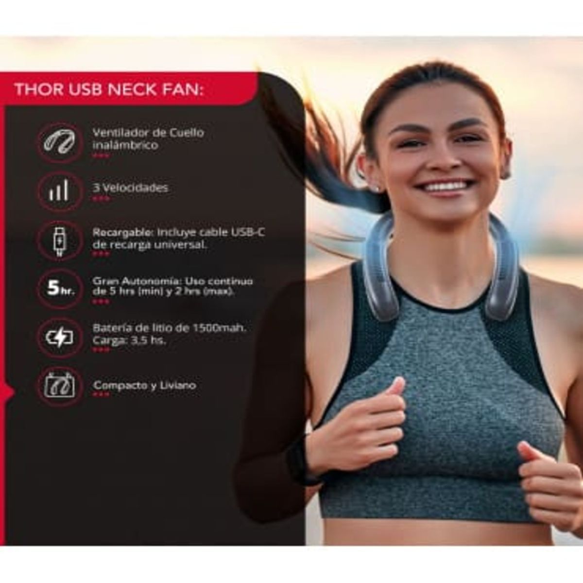 THORBEN - Ventilador de cuello Thor USB Neck Fan Black