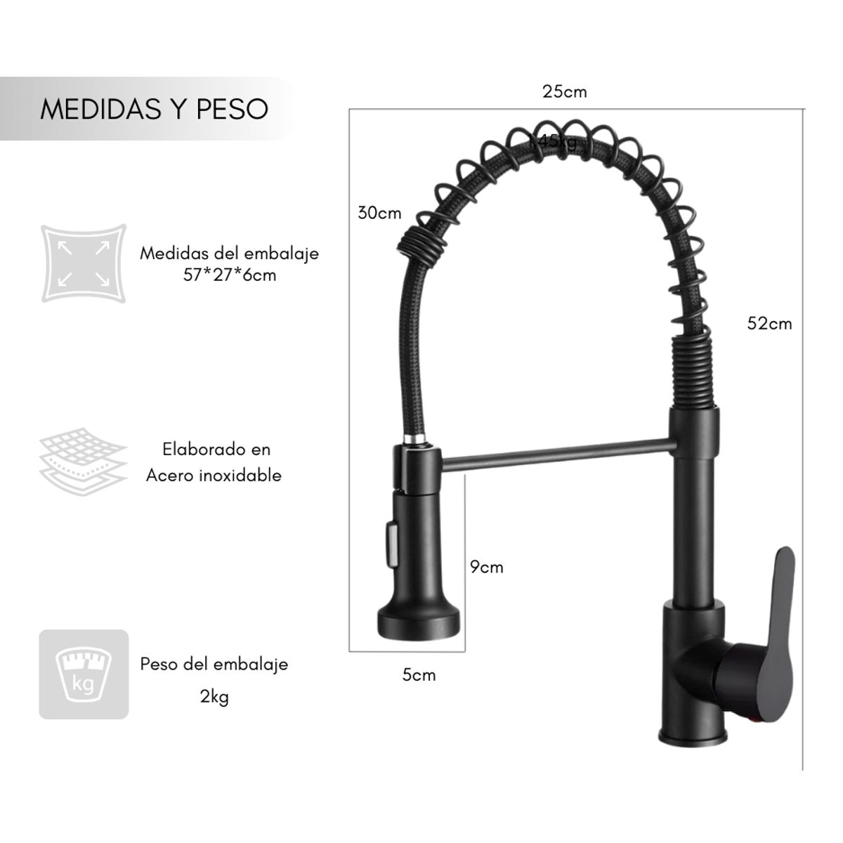 GENERICO - Llave Monomando Lavaplatos Acero Inoxidable Extensible