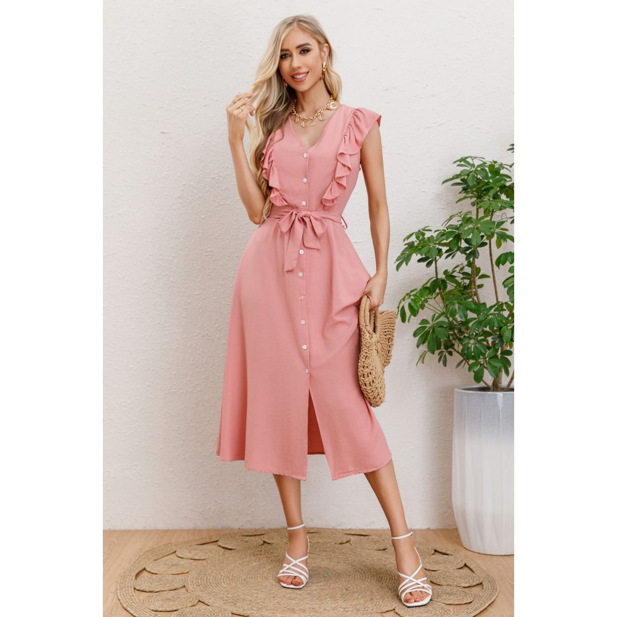 LIKE SHOP - Vestido Largo Primavera Mujer Semi Formal Casual Botones 339
