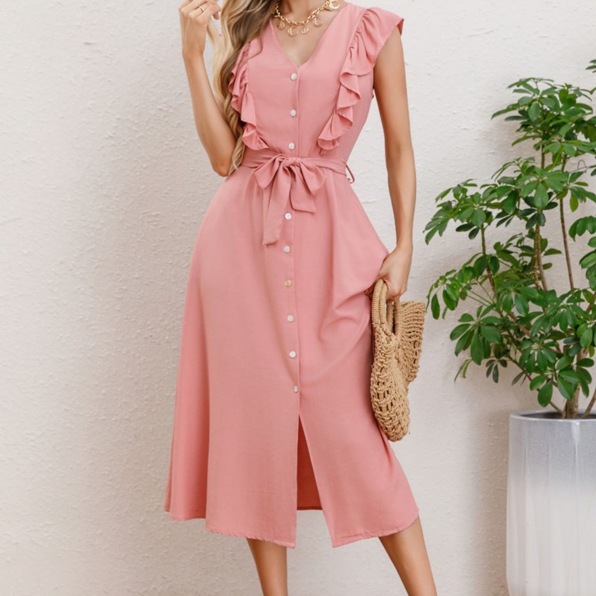 LIKE SHOP - Vestido Largo Primavera Mujer Semi Formal Casual Botones 339