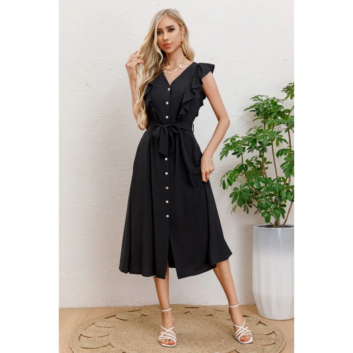 LIKE SHOP - Vestido Largo Primavera Mujer Semi Formal Casual Botones 339
