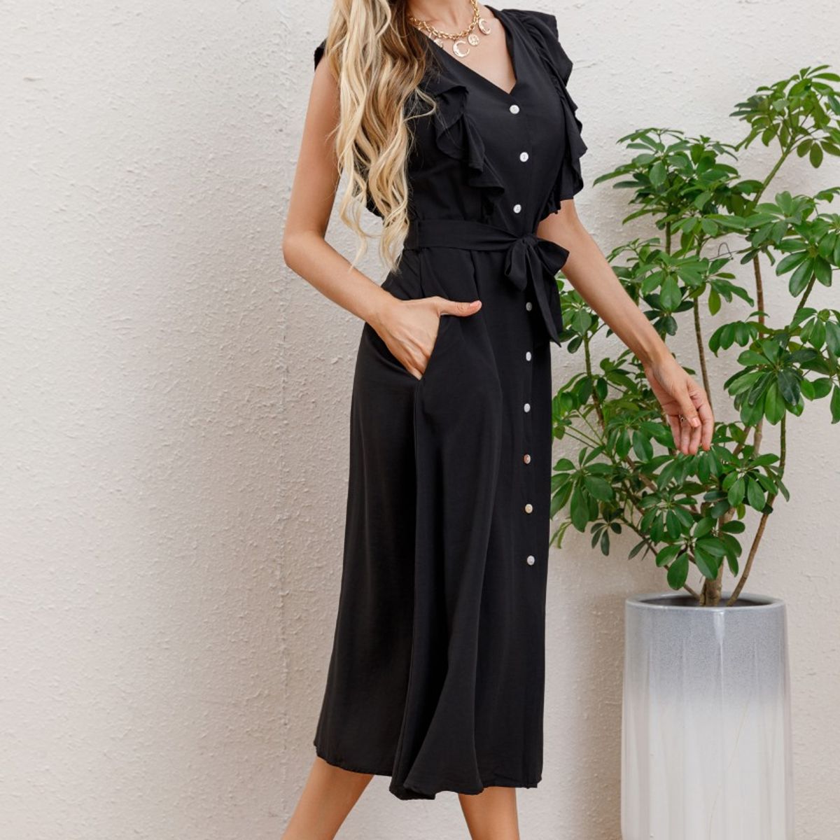 LIKE SHOP - Vestido Largo Primavera Mujer Semi Formal Casual Botones 339