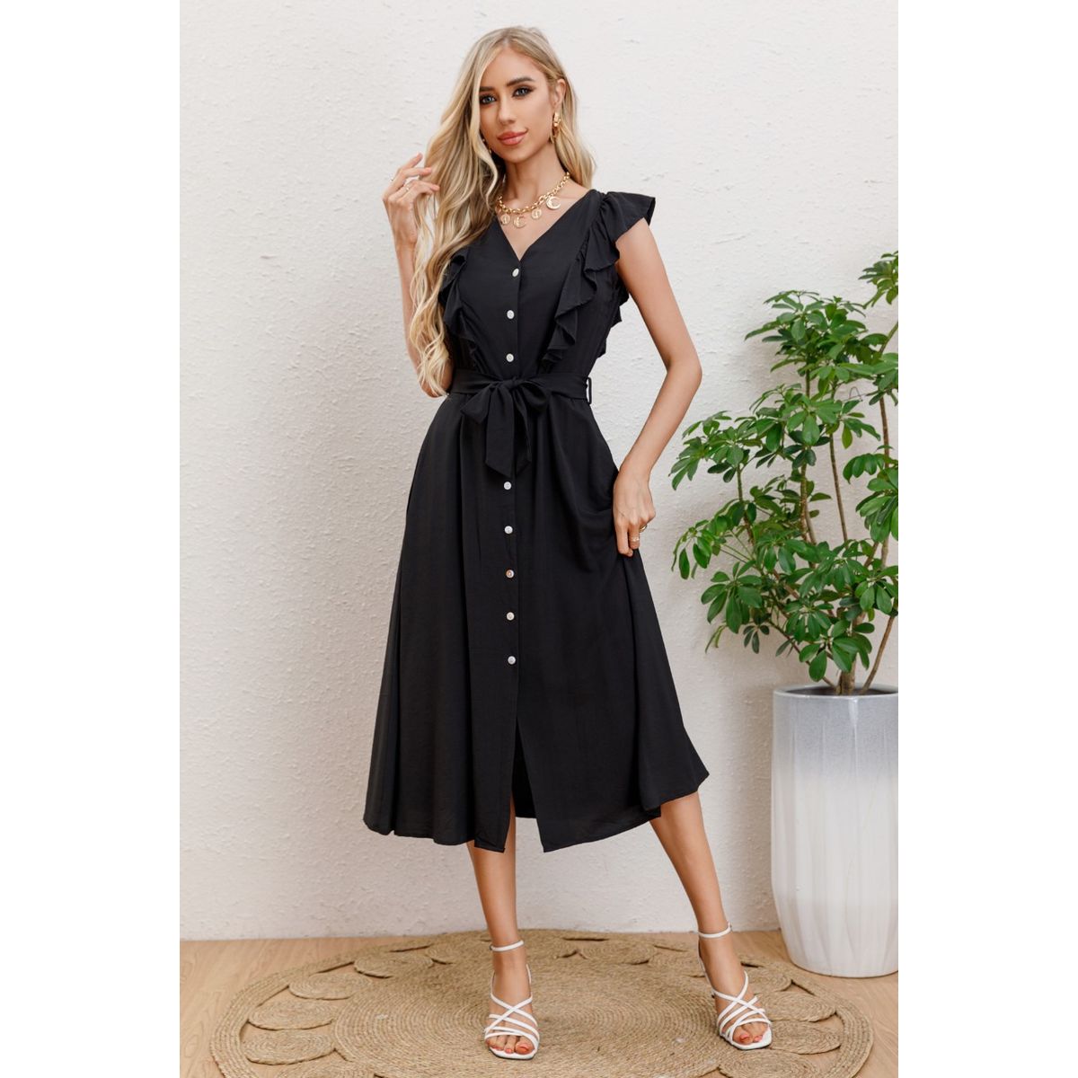 LIKE SHOP - Vestido Largo Primavera Mujer Semi Formal Casual Botones 339