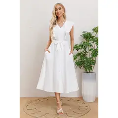 MPROPIA - Vestido Largo Primavera Mujer Semi Formal Casual Botones 339