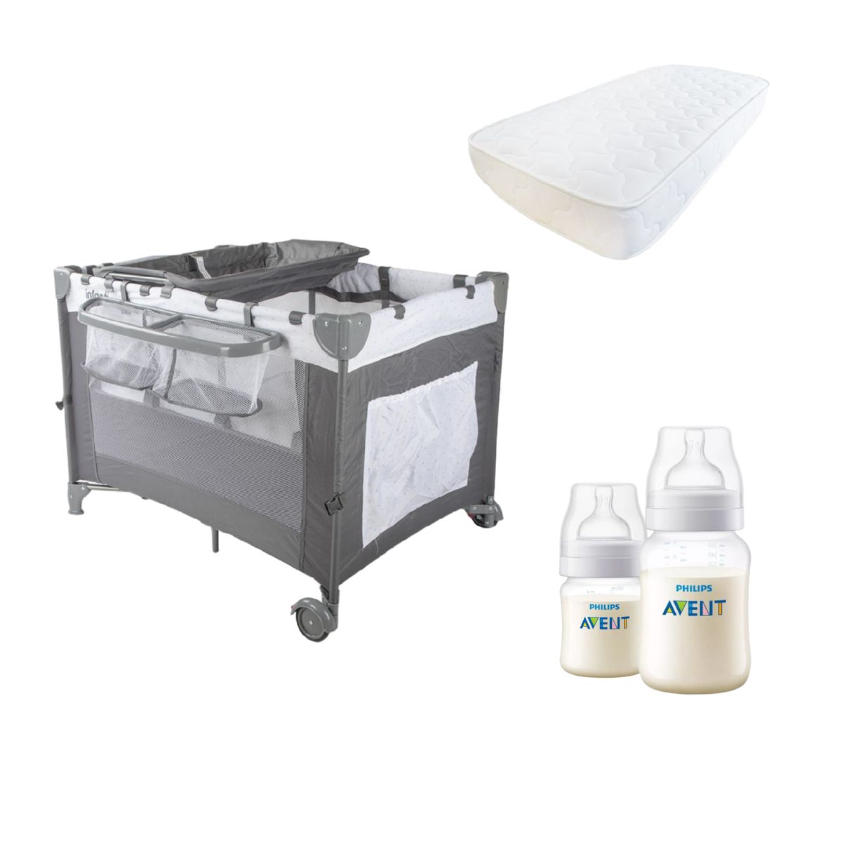 INFANTI - Cuna más colchón Always Together y 2 biberones anticolico