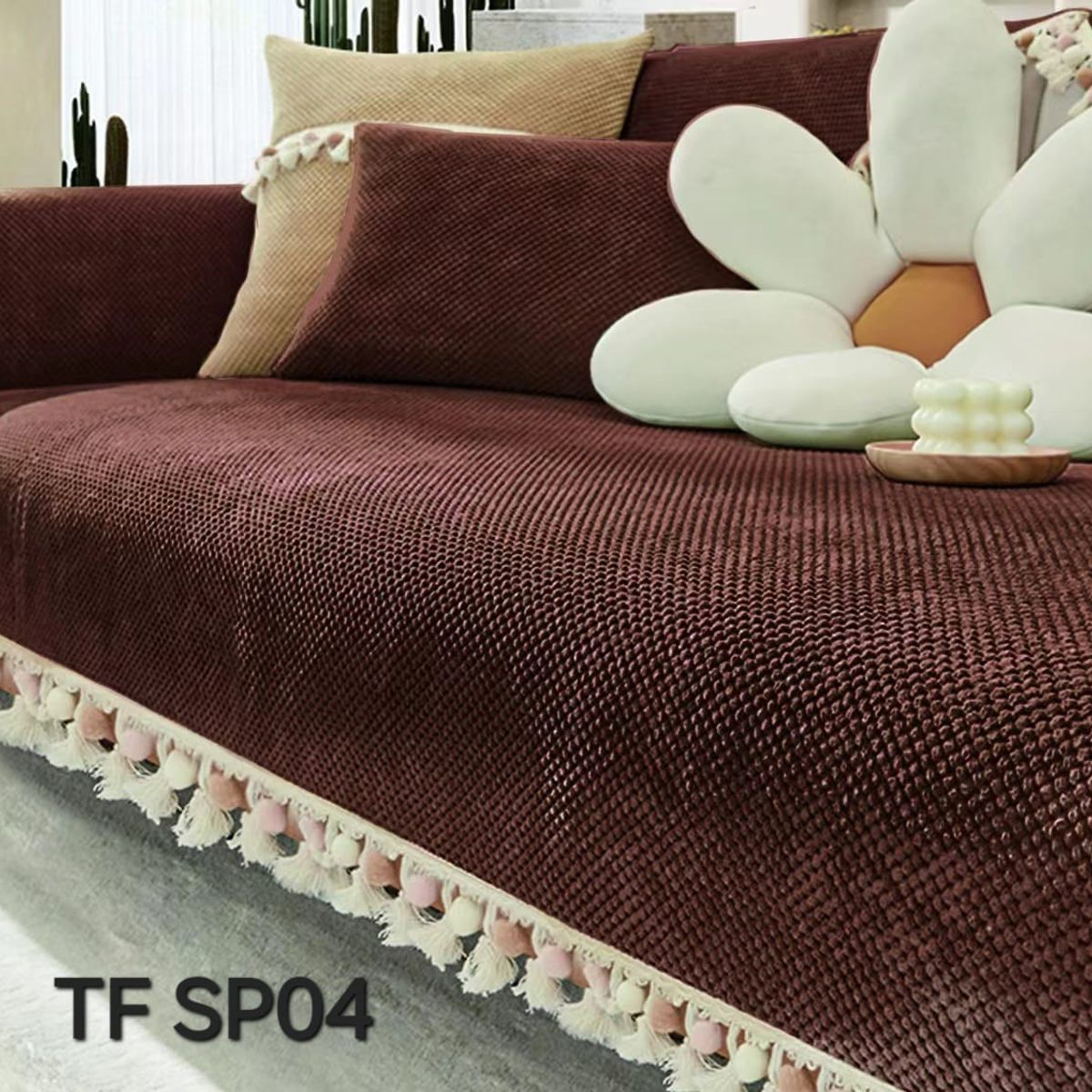 GENERICO - cubierta de sofa mat icon relieve y pompom