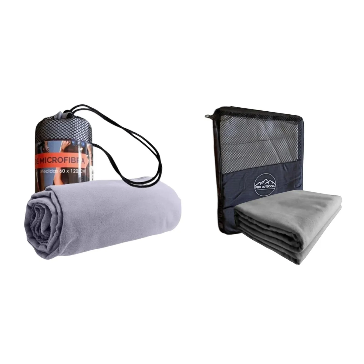 PRO OUTDOOR - Pack Toallon y Toalla Microfibra Suede Gris