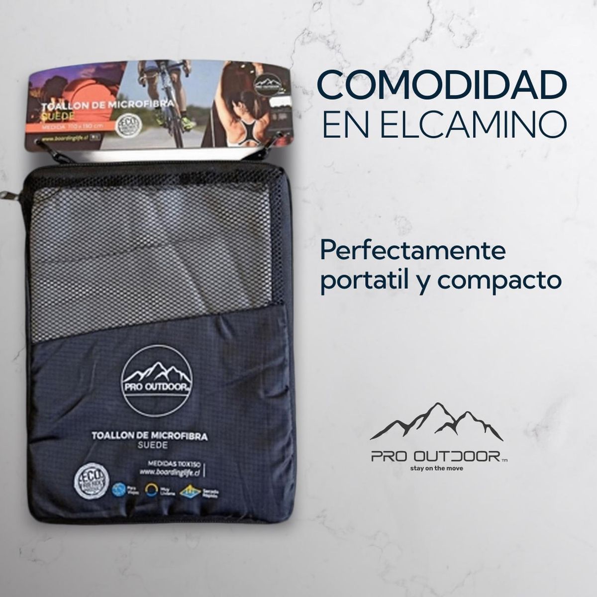 PRO OUTDOOR - Pack Toallon y Toalla Microfibra Suede Gris