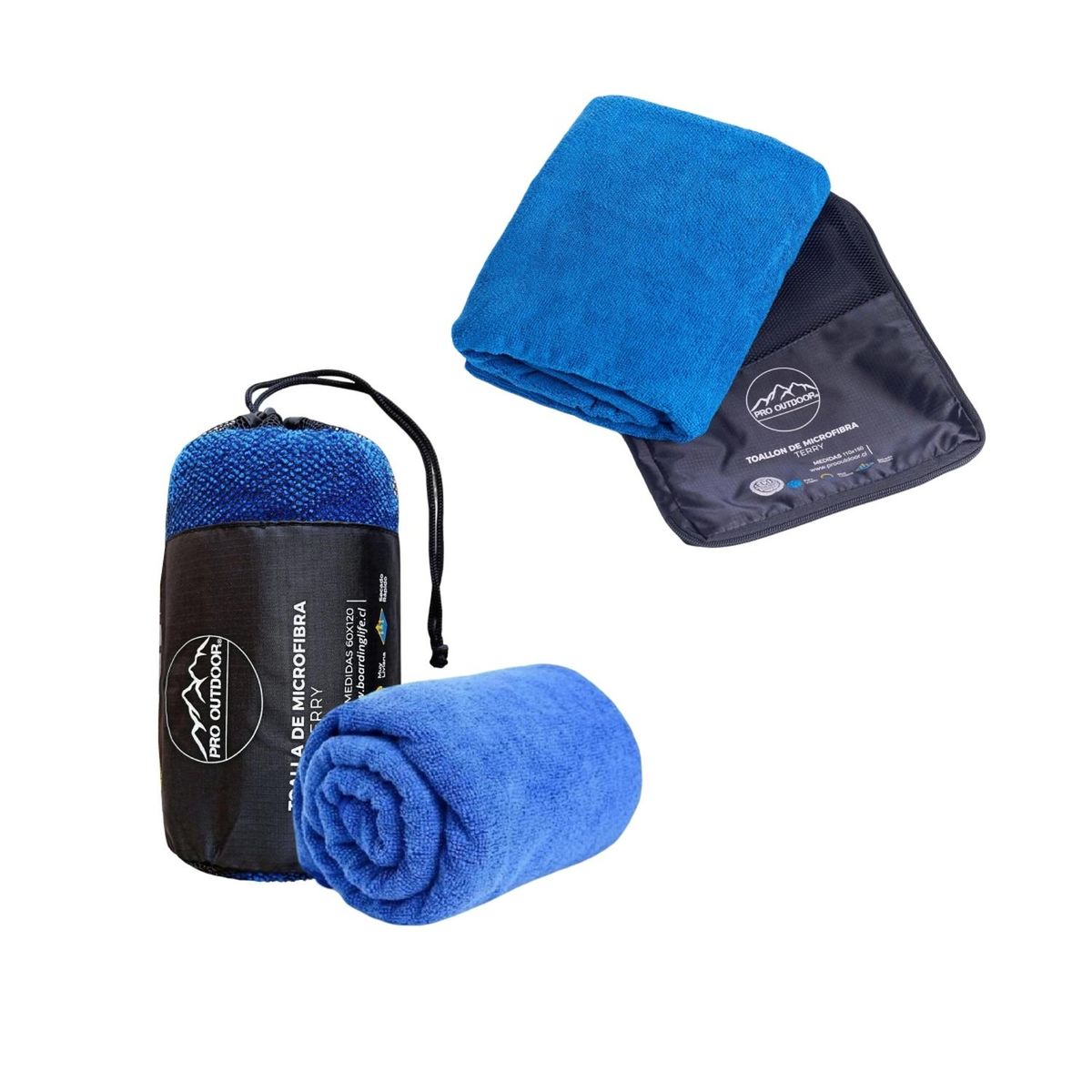 PRO OUTDOOR - Pack Toalla XL y Toalla Microfibra Terry Azul Pro Outdoor
