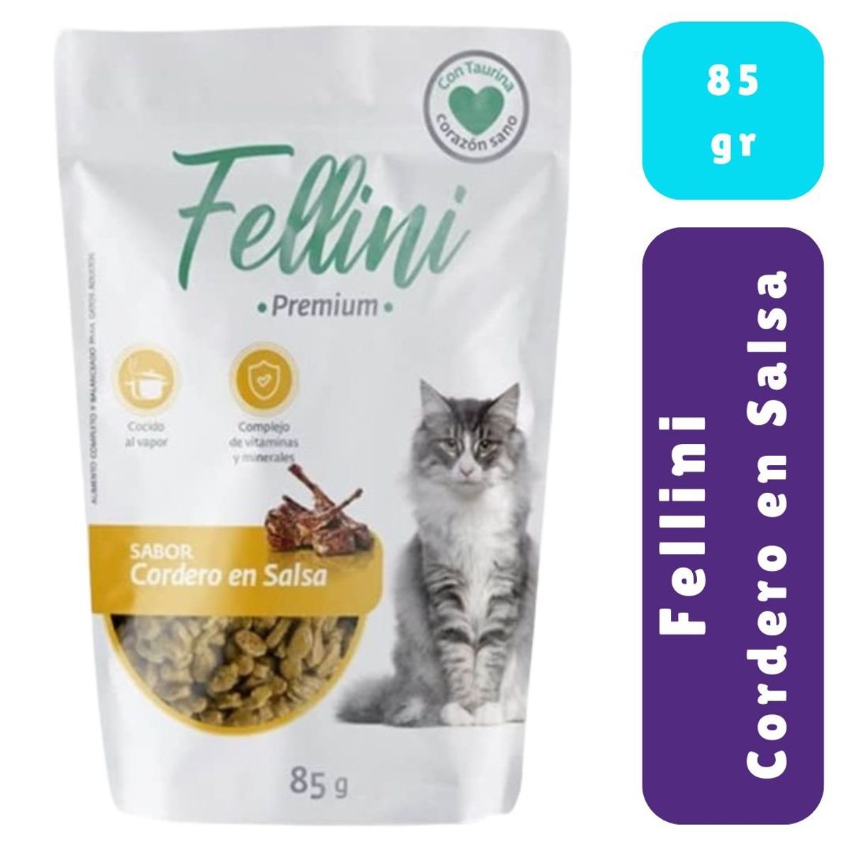 GENERICO - Fellini Cordero en salsa - Alimento Húmedo para Gatos 85gr