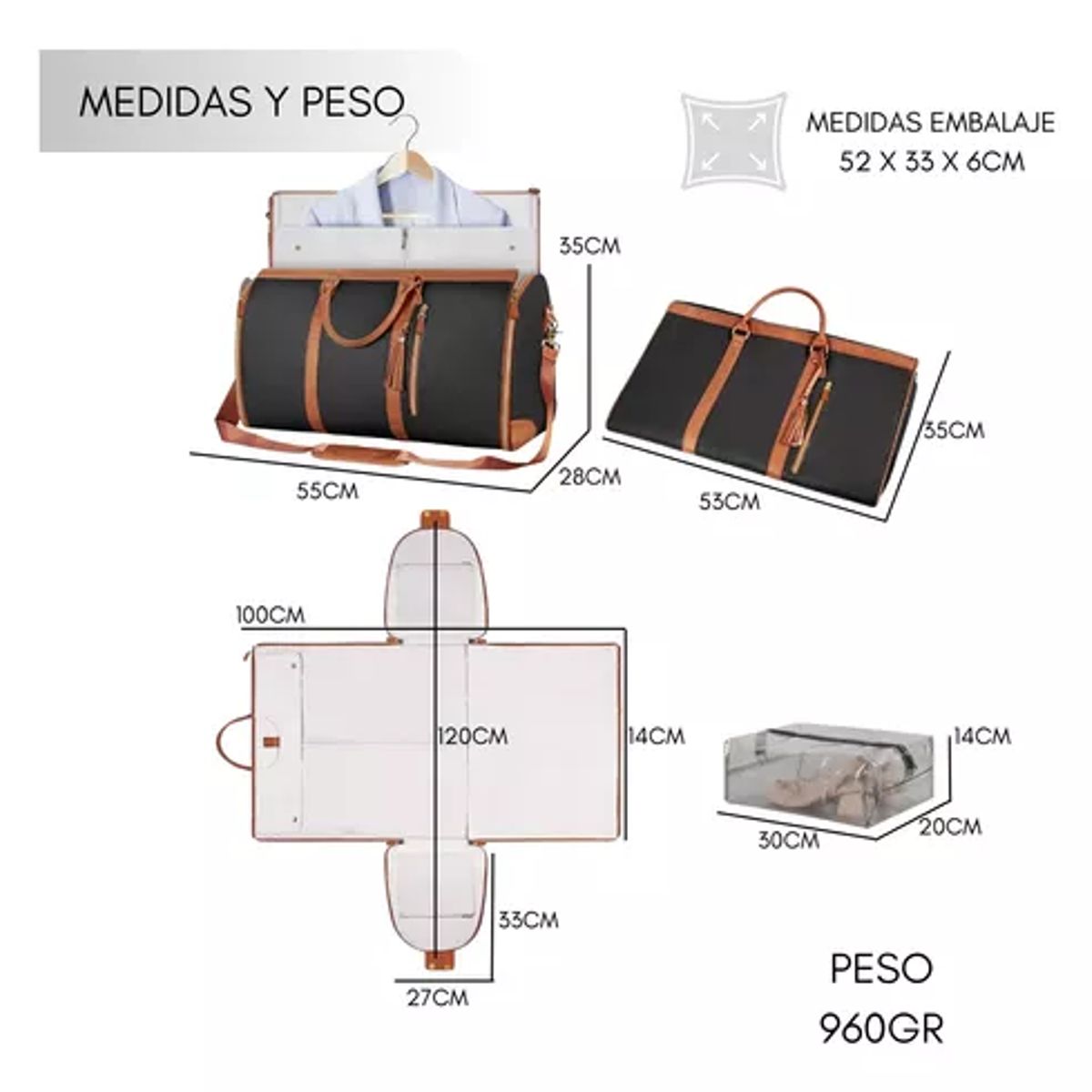 GENERICO - Bolso Plegable Viaje De Mano Carry On 2 En 1 Tiktok 45l