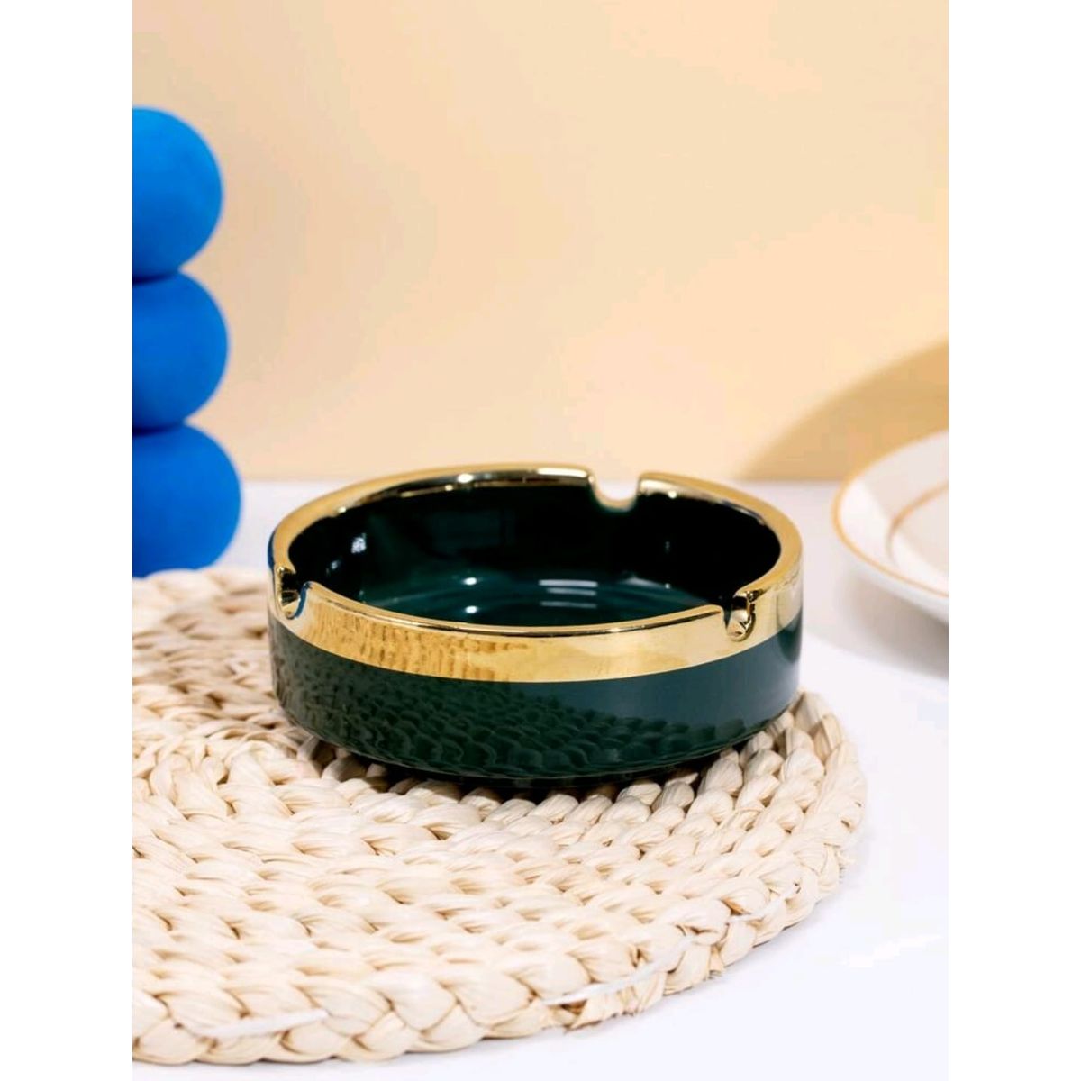 MROTTO - Cenicero Decorativo de Cerámica con Detalles Dorados