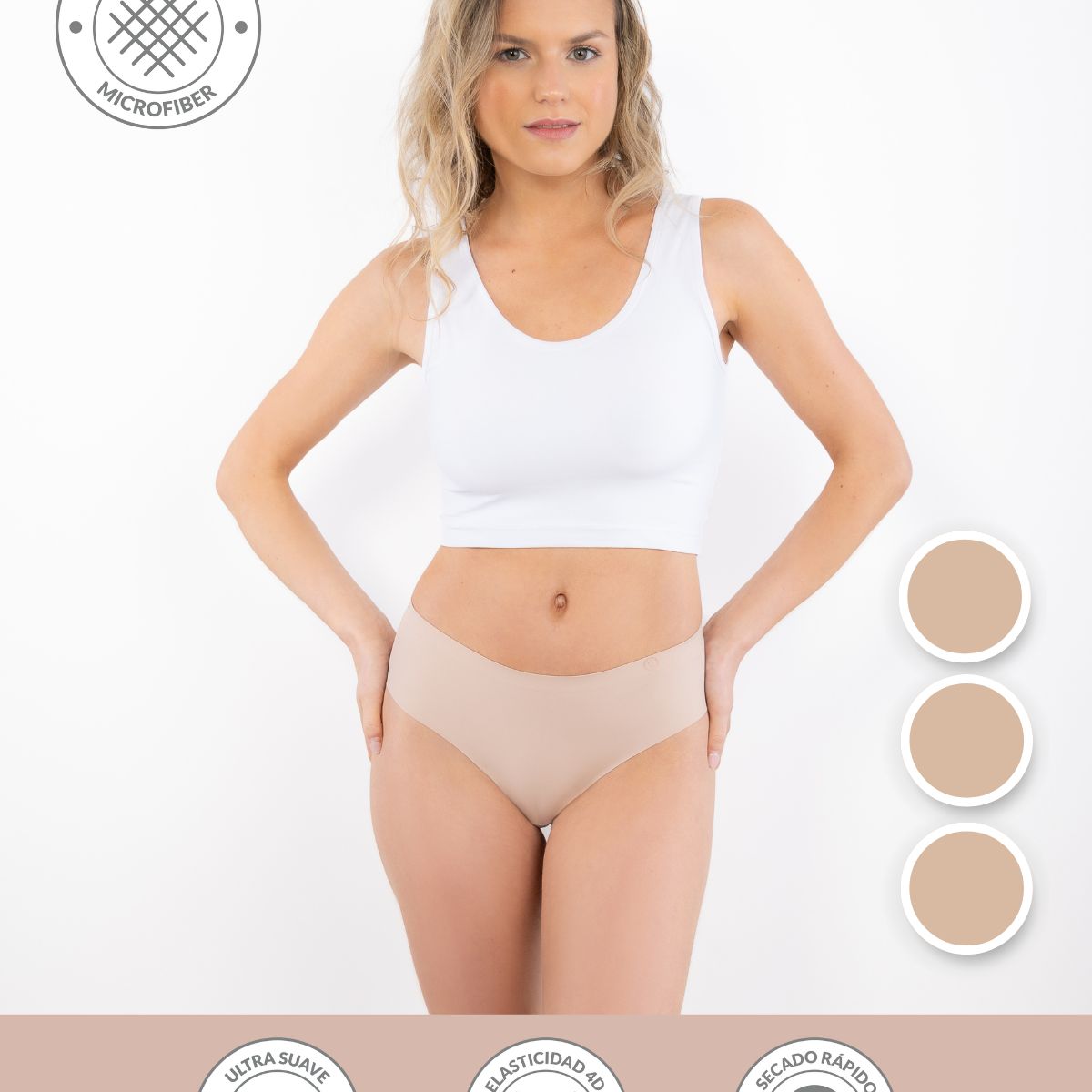 UNICA LINGERIE - CALZÓN PACK 3 PANTALETA CULOTTE MICROFIBRA SIN DEMARCACIÓN BEIGE
