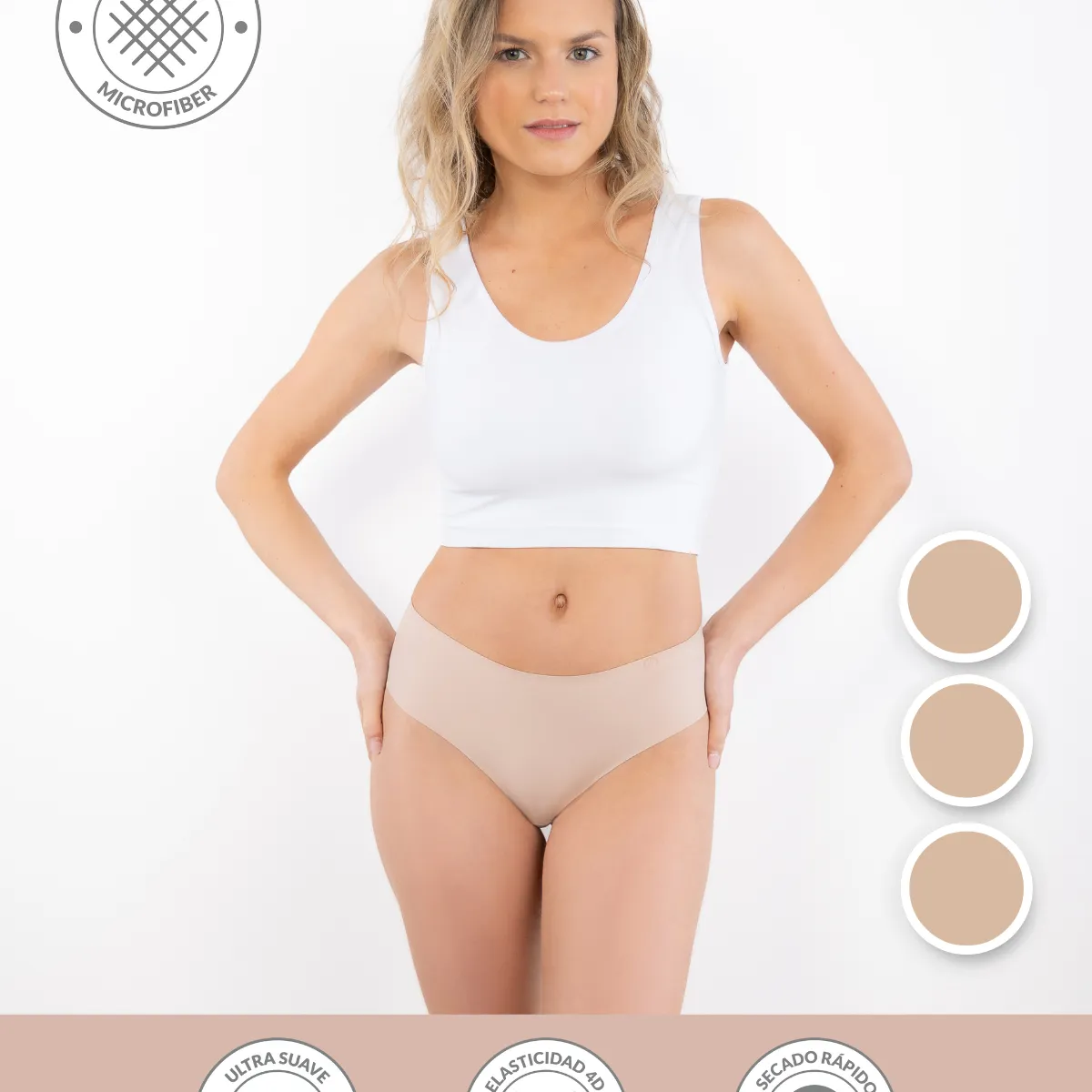 UNICA LINGERIE - CALZÓN PACK 3 PANTALETA CULOTTE MICROFIBRA SIN DEMARCACIÓN BEIGE