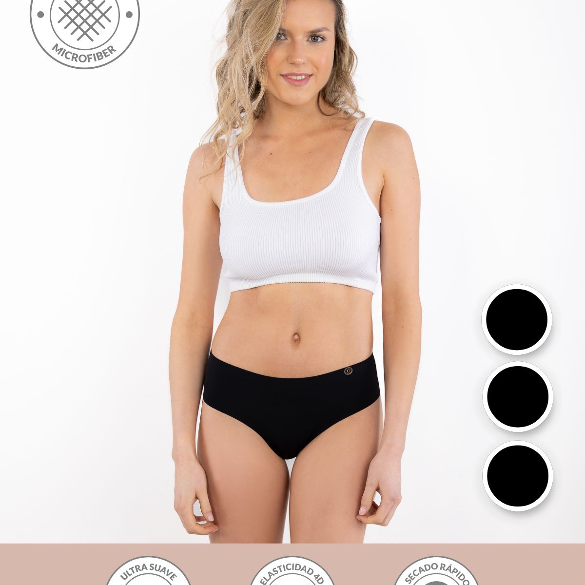 UNICA LINGERIE - CALZÓN PACK 3 PANTALETA CULOTTE MICROFIBRA SIN DEMARCACIÓN NEGRO