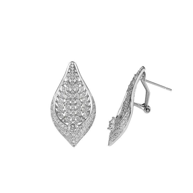 VANE COLLECTION - Aros mujer fino purity baño rodio pavé de circones y broche omega