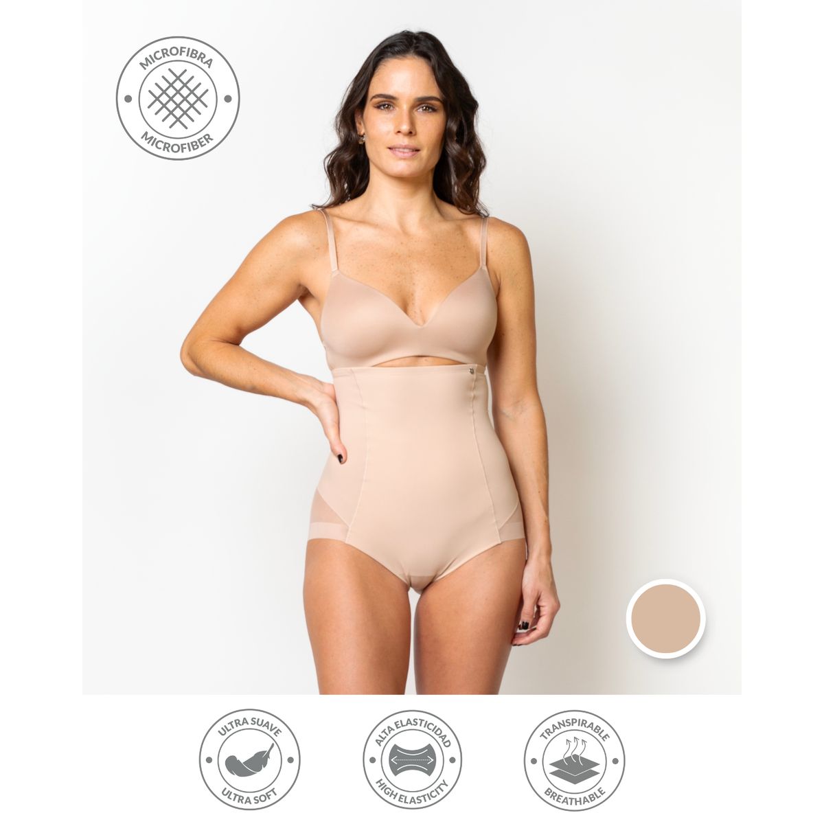 UNICA LINGERIE - CALZÓN CONTROL ALTO EN MICROFIBRA COMPRESIÓN FIRME SIN DEMARCACIÓN