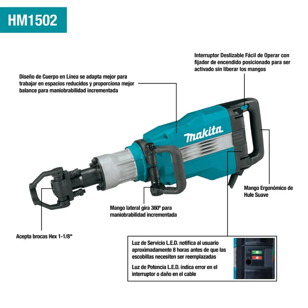 MAKITA - MARTILLO DEMOLEDOR HEX MAKITA HM1502 - 1850W 491J